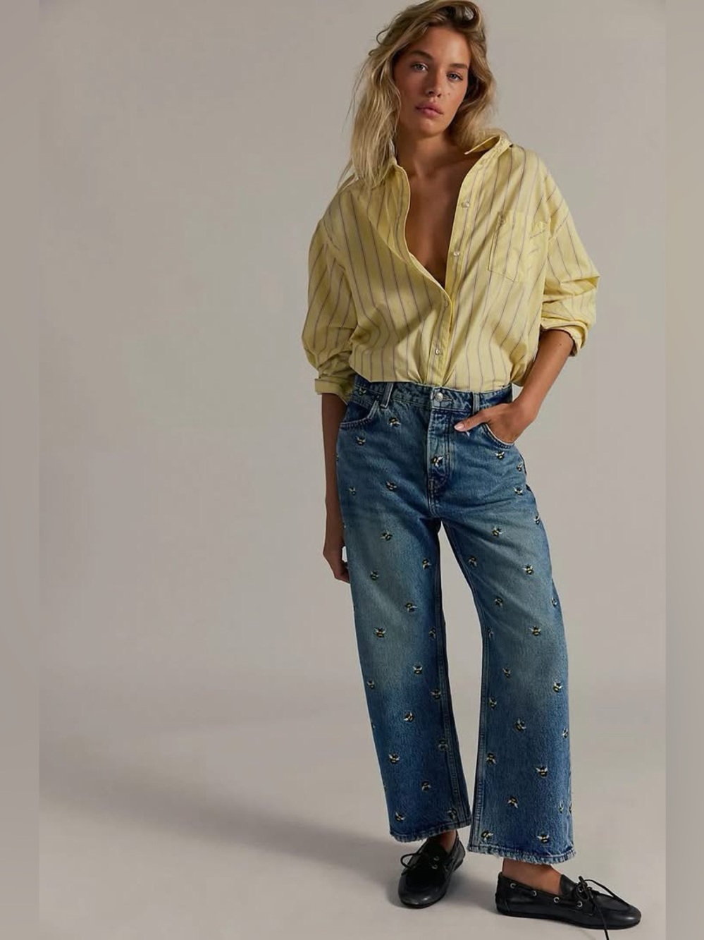 Free People Deep Trance Bee Embroidered Boyfriend Jeans 27